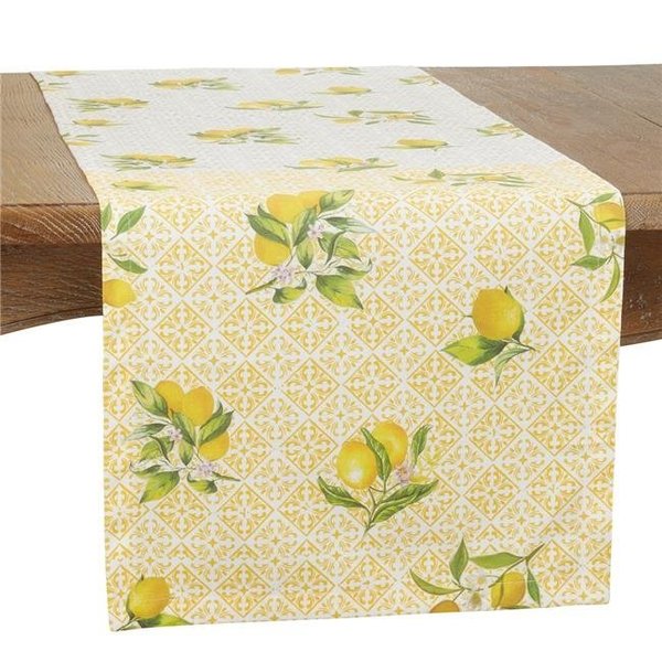 Saro Saro 2420.Y1672B 16 x 72 in. Lemon Design Block Print Oblong Table Runner; Yellow 2420.Y1672B